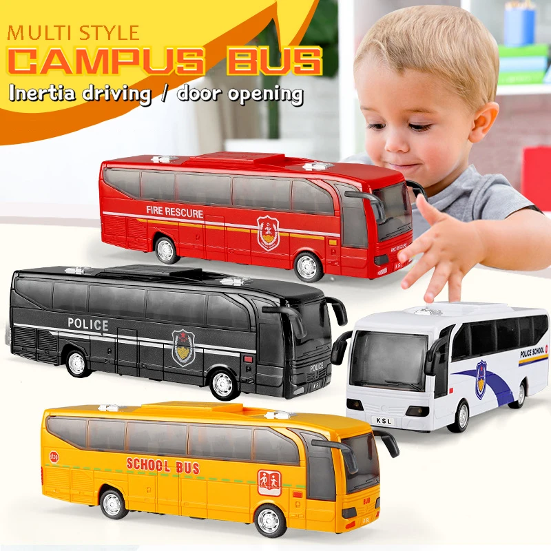 

Children's Retro School Bus Toy Model Simulation Bus Police Fire With Light And Sound Boy Inertial Car Gift