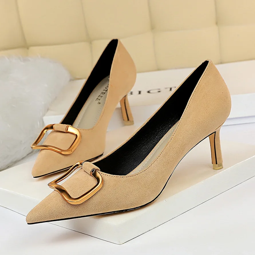 Хаки Women 6.5cm High Heels Suede Purples Pumps Lady Scarpins Fashion Kitten Low Heels Sexy Office Green Yellow Office Shoes - Цвет: Хаки