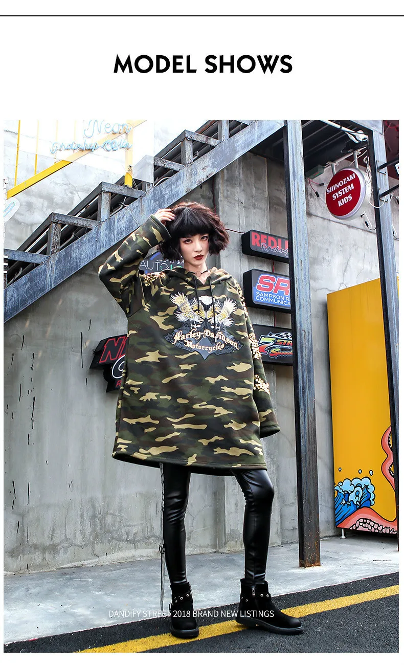 Max LuLu модные Корейский бренд дамы камуфляж уличная Для женщин Bts пайетки длинные толстовки с капюшоном Moletom зимняя женская обувь Толстовка