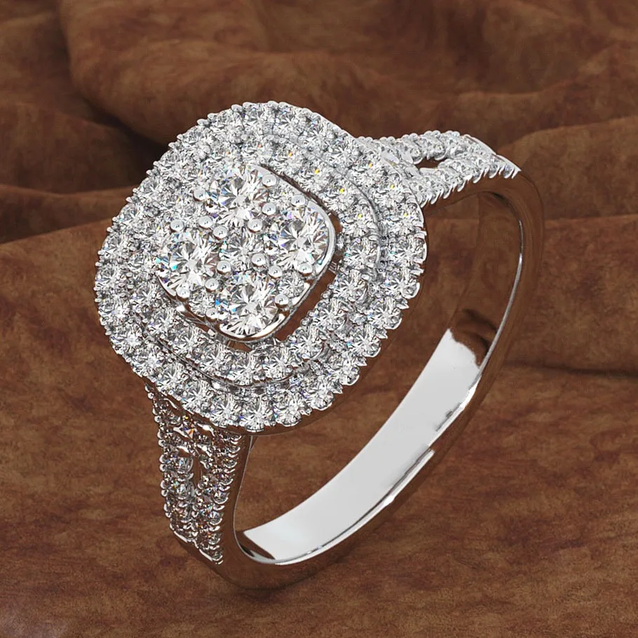White gold ring Полный граненый фианит женское кольцо серьги гвоздики Золото& розовое& белое серебро вечерние Дубай Monaco дизайн Роскошная Ювелирная Свадебная лента - Цвет камня: White gold ring