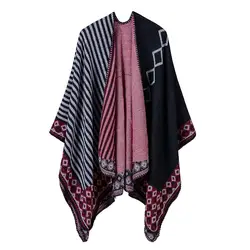 2019 женский зимний шарф роскошный бренд геометрический принт кашемир шлейф пончо толстый женский меховой воротник пончо и накидка