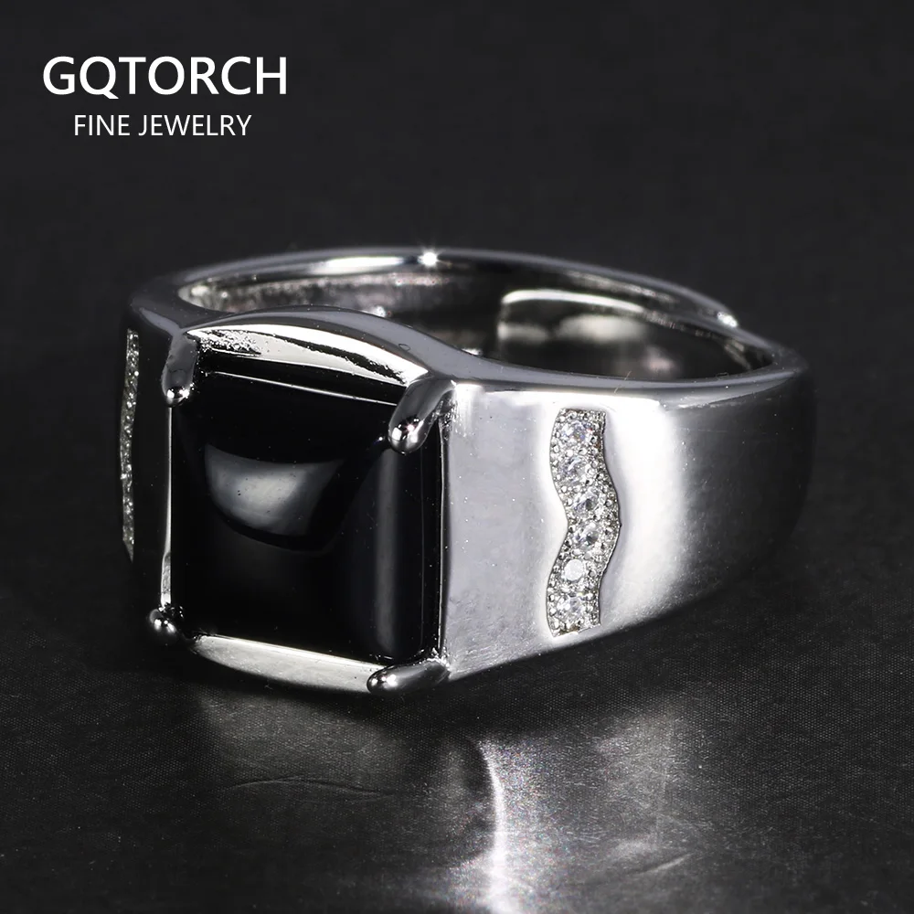 Cheap Mens Rings with Square Natural Black Onyx Stone Claw Setting Copper Wedding Band for Men Size 6-10 Wholesale Lots Bulk | Украшения и