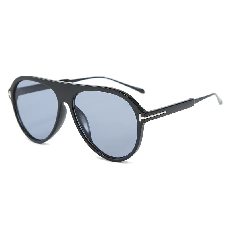 46243 Pilot Big Frame Retro Sunglasses Men Women Fashion UV400 Glasses - Цвет линз: C1 black blue