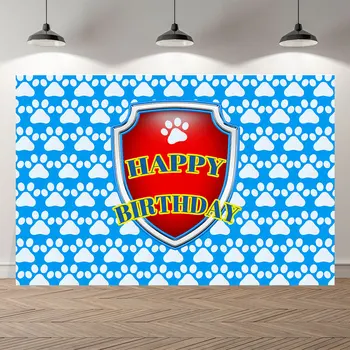 

Seekpro Photography Background Kids Baby Birthday Banner Backdrop Paw Dog Party Blue Paw boy Photo Background Photocall