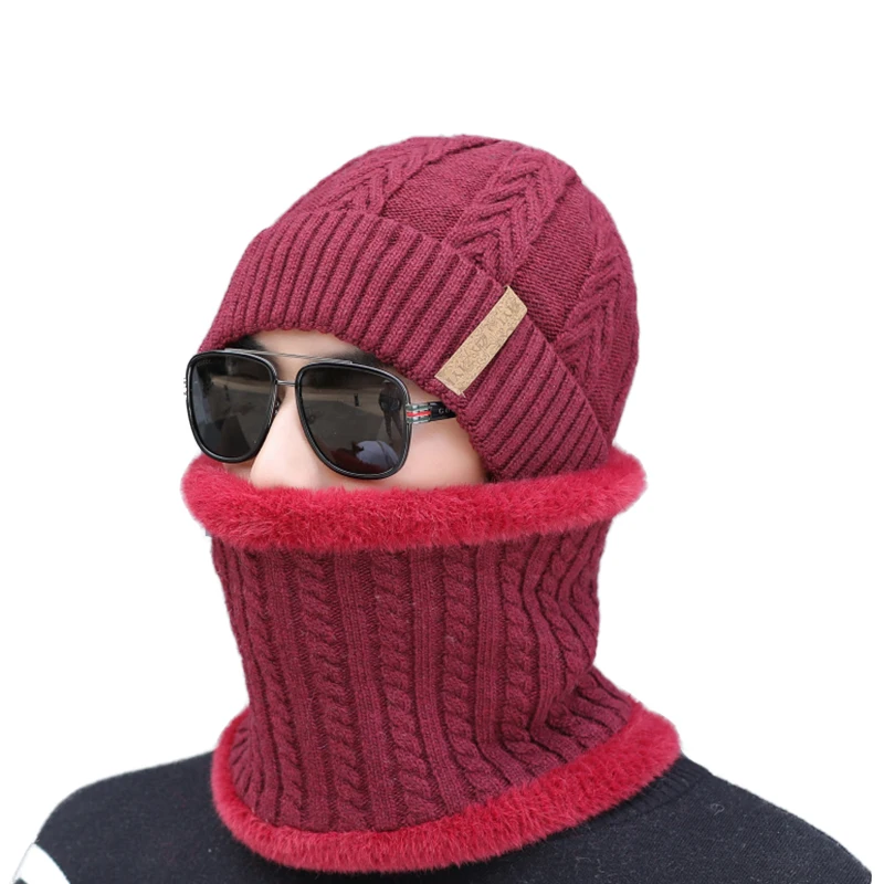 Зима шерсть Мужские вязанные шарф и шапка бини Шапки Маска Gorras Bonnet Теплые Мешковатые Зимние головные уборы для мужчин и женщин Skullies шапки