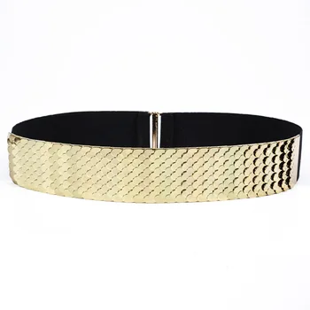 

Waist Belt Women 2019 Fashion Basic Silver Golden Elastic Adjustable Full Metal Ring Belt