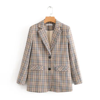 

Woah 2020 Ms DT27572 Jacket women chaqueta mujer c new wholesale plaid blazer jacket two grain of buckl