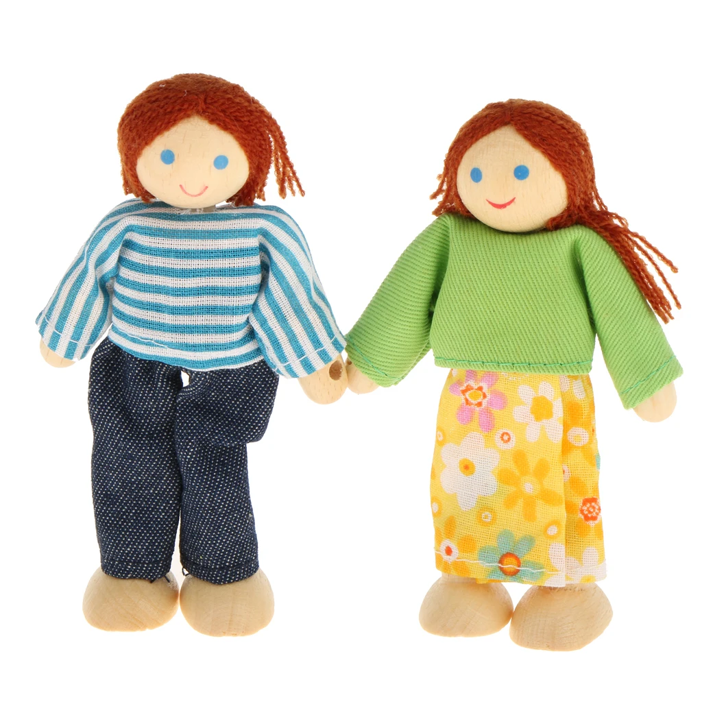 7 Pack Dollhouse Dolls Wooden Doll Family Pretend Play Figures, Family Role Play Pretend Play Mini People Figures