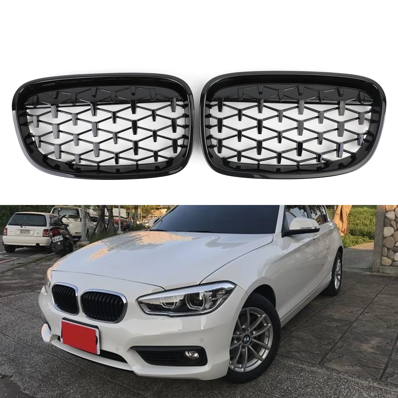 Meteor Black Front Bumper Cover Grille Fit For BMW 1Series