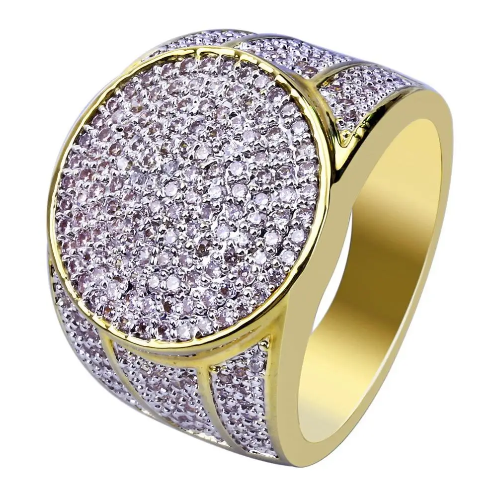 

Gold Color Plated Iced Out Micro Pave Cubic Zircon Bling Ring Hip Hop Rings