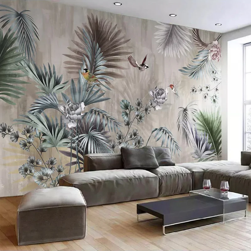 

Custom Size Classical Art Mural Plant Leaves Retro Living Room Sofa TV Background Wall Painting Wallpaper For Bedroom Walls 3D