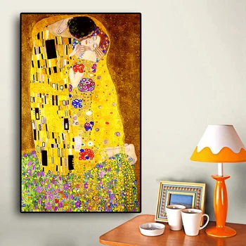 

Classic Artist Gustav Klimt kiss Abstract Oil Painting Posters And Prints Quadros Wall Art Picture For Living Room Decor Cuadros