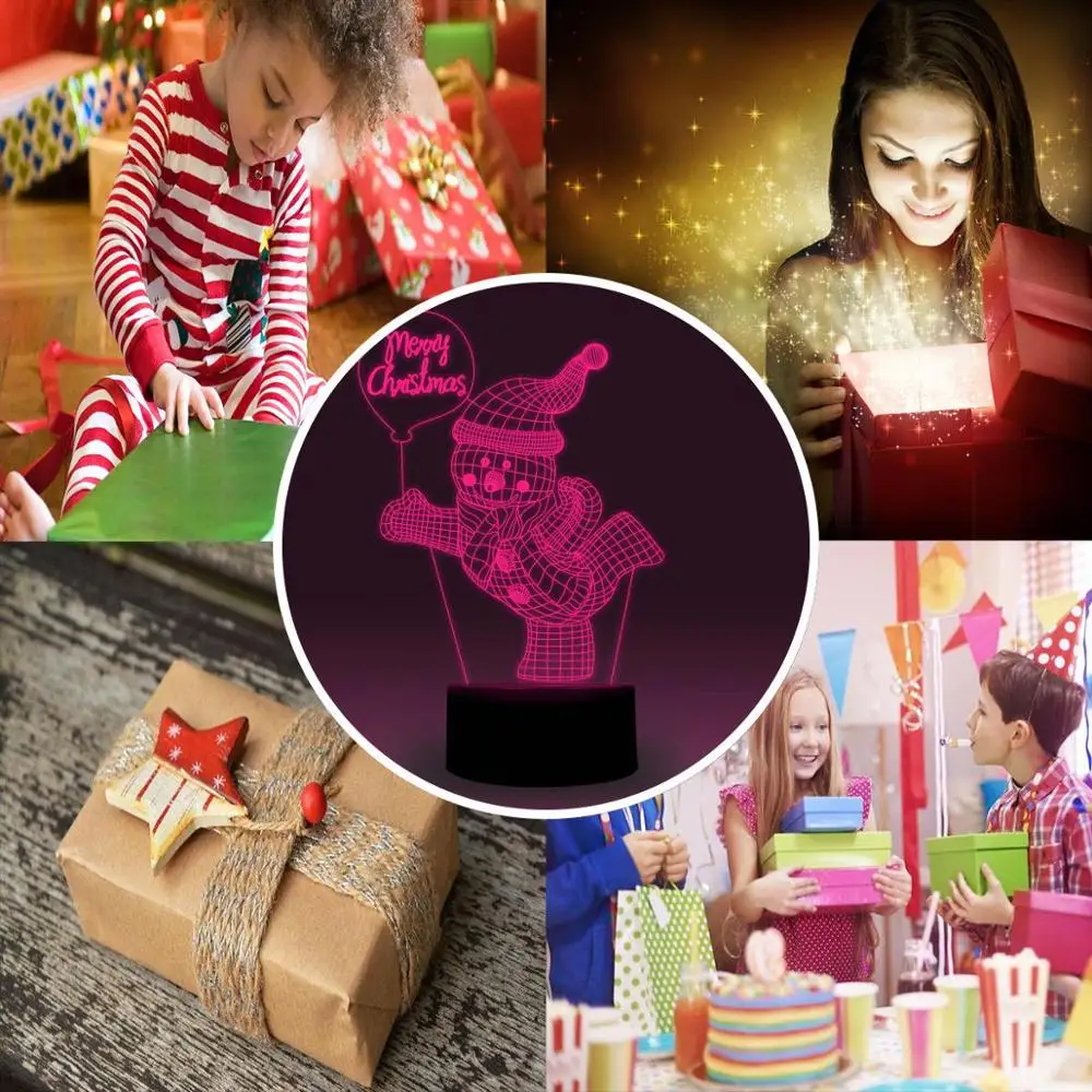NiteApps 3D счастливый снеговик ночник настольная Иллюзия украшение лампа подарок на день рождения приложение/сенсорное управление