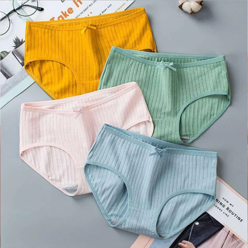 3pcs/Ladies Briefs Pure Cotton Antibacterial Mid-waist Women's Panties Breathable Solid Color Girl Underwear трусы женские |