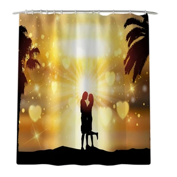 

Love Heart Shower Curtains Love Bath Screens Home Decor Polyester Fabric Waterproof and Mold Resistant with 12 Hooks