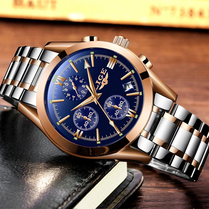  Watch men Brand Luxury Fashion Quartz Sport Watches Men Full Steel Military Clock Waterproof Gold m