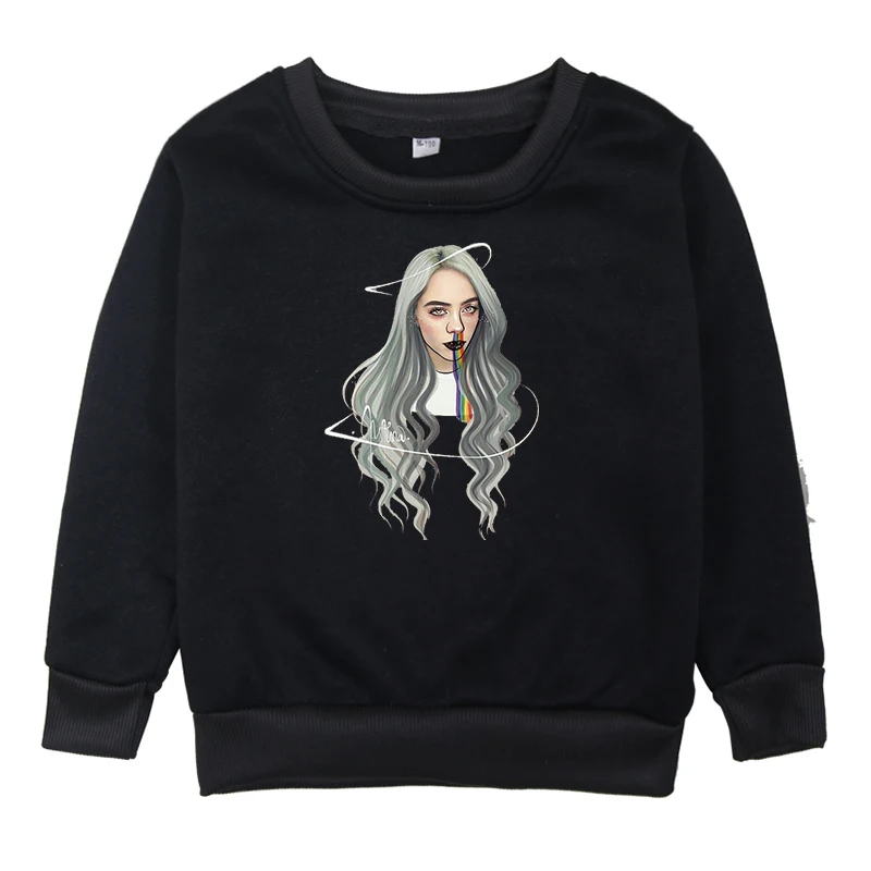 Billie Eilish Горячая с принтом; Детский комплект Свитер для девочек хлопчатобумажная Осенняя детская одежда, толстовки с капюшоном, костюм для мальчиков из хлопкового флиса для Teenangers