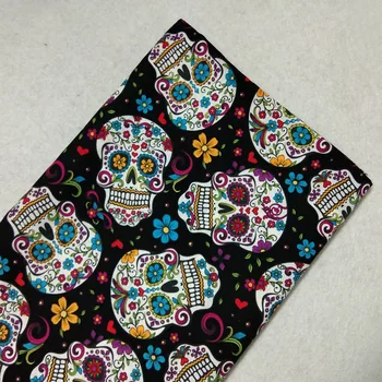 

Brand New Vintage Royal Black Flower Skull Printed Cotton Fabric 50x105cm Flower Skull Fabric Patchwork Cloth Dress Home Decor