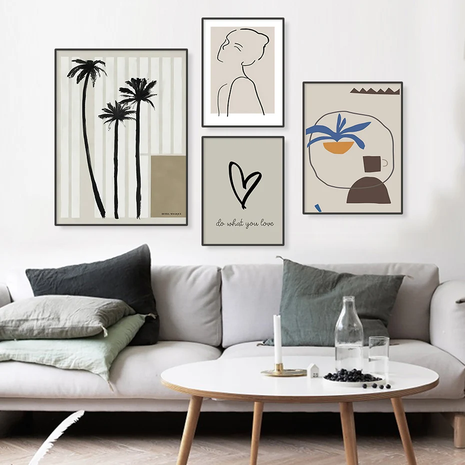 

Palm Tree Abstract Figure Line Nordic Minimalist Canvas Painting Poster Print Wall Picture Living Room Interior Home Decoration