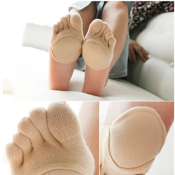 

Yogis Women Socks Silicone Anti-slip Lining Open Toe Heelless Liner Cotton Socks with Invisible Forefoot Cushion Foot Pad Socks