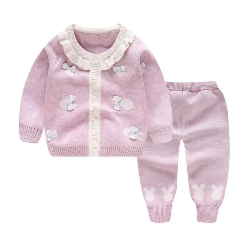

Baby Girls Sleepwear Sets Boys Kid Fashion Autumn Bow Cartoon Crew Neck Tops+Pants 2pcs Pajamas Set New Year Clothing