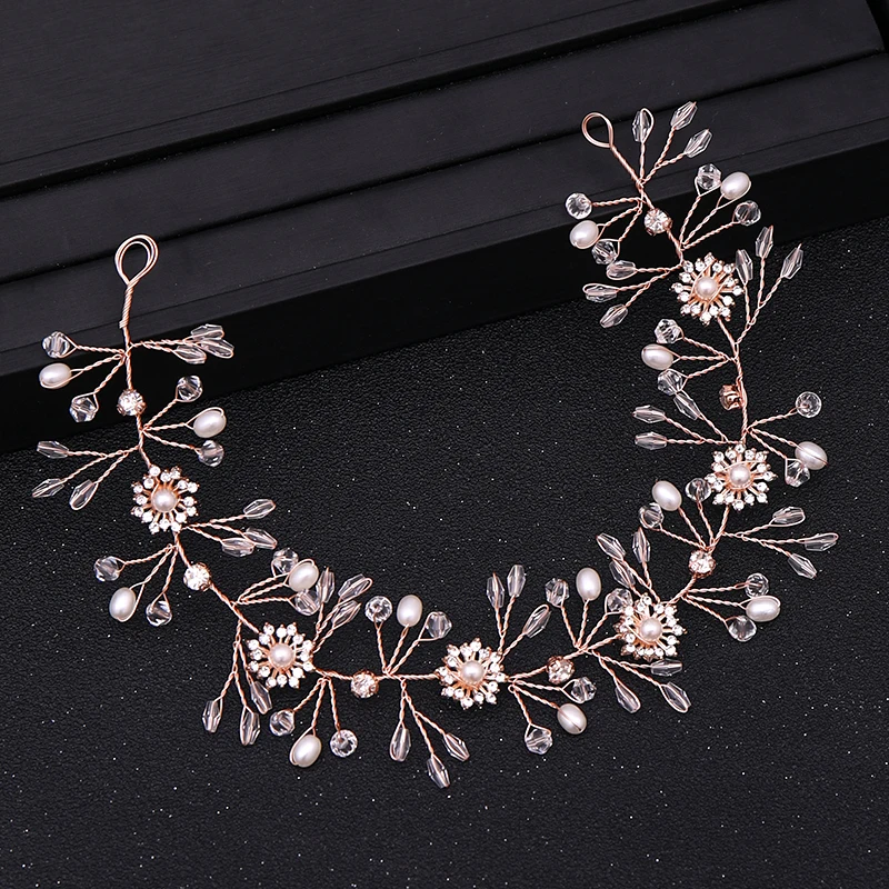 Rose Gold Color Headbands for Bride Wedding Hair Accessories Cystal Pearl Hairband Women Hair Vines Jewelry Handmade Headpiece jewelry accessories hair accessory hair headdress bridal headwear