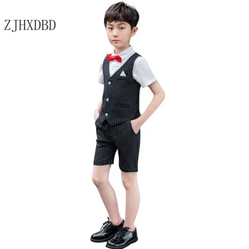 

2020 Summer Boy Suit New Vest Shirts Tie Shorts Suit 3pcs 4pcs Cotton Short Sleeve Bottoming Shirt Children Blazers Sets Costume
