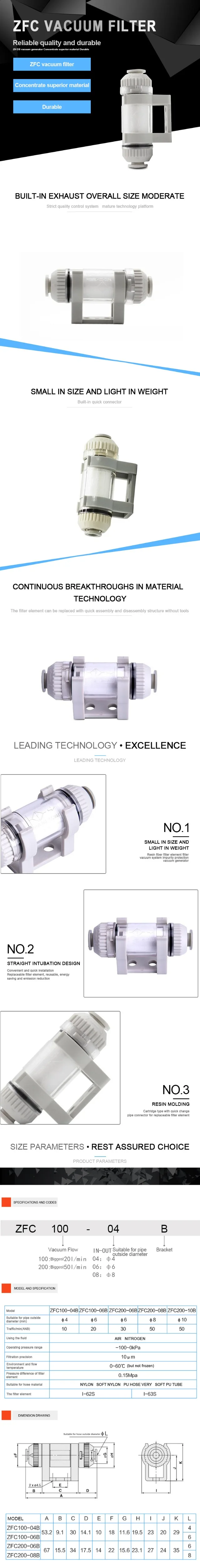 管道型真空过滤器ZFC100-04B详情英文版
