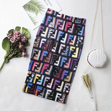 Женская эластичная юбка-карандаш, новинка, с буквенным принтом, с высокой талией, Облегающая Юбка До Колена, юбки для девочек, летняя японская женская юбка Falda