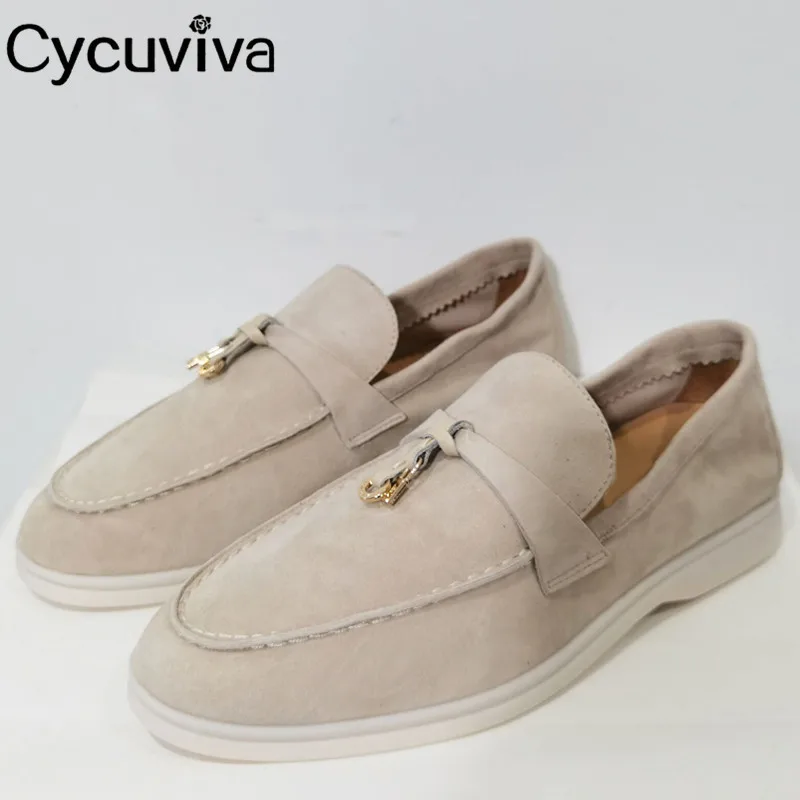 

2022 Summer Walk Shoes Hanged Metal Loafers decor Suede Leather Ladies Flat Shoes Woman hot Sale Slip-on Casual Shoes For Women