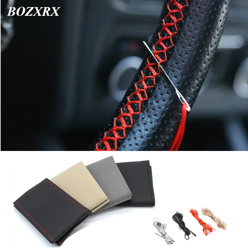 

BOZXRX 1Pc DIY car wheel cover Breathable Soft Artificial Leather With Needles and Thread Size 36 38 40 steering wheel cover