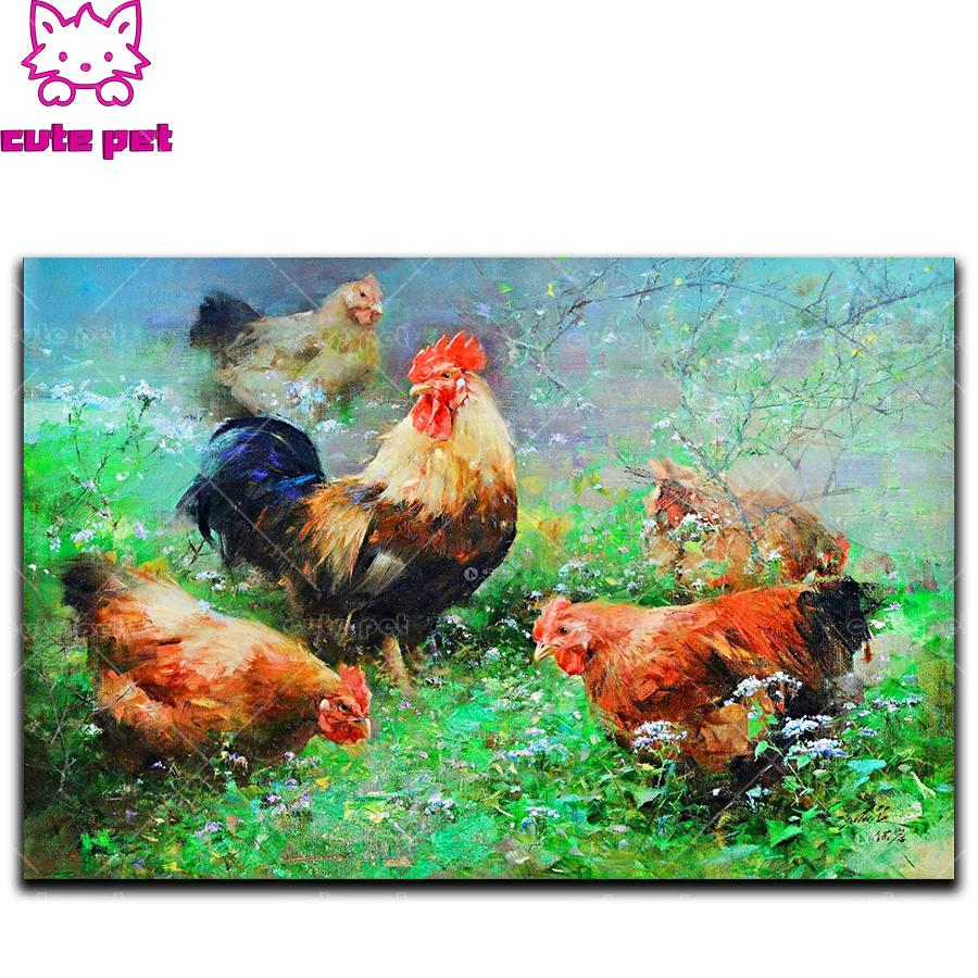 cute pet Full Square Drill 5D Rooster hen flock DIY Diamond Painting handmade 3D Embroidery arts Cross Stitch Mosaic Decor gift | Дом и сад