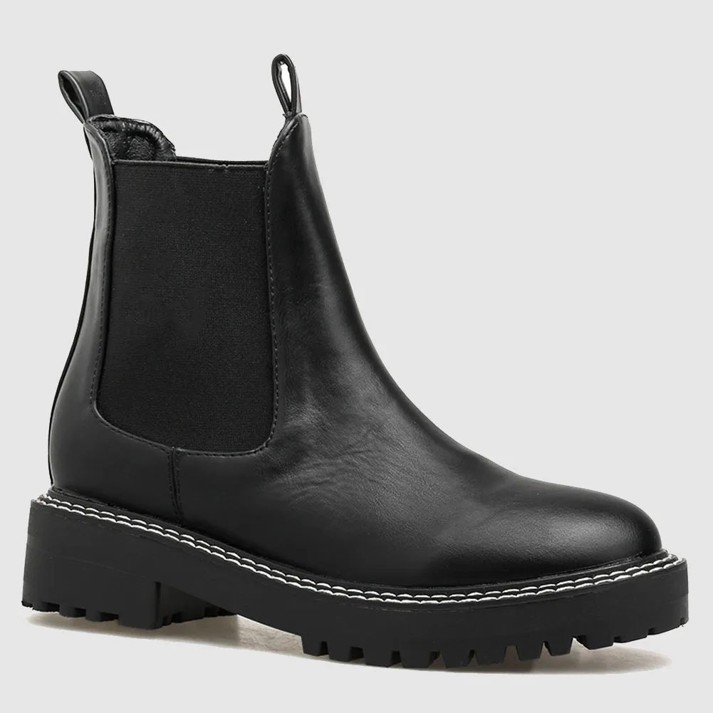 

2020 Classic Great Quality Chunky Heels Platform Slip On Ankle Boots Leisure Fashion Chelsea BOOTS Shoes Women Footwear Female