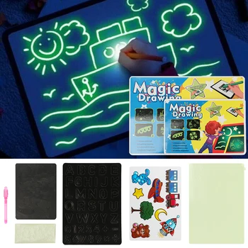 

1SET Reusable A3 Luminous Magic Drawing Set Draw With Light Painting Writing Board Fluorescent Pen Educational Toy Kids Gifts