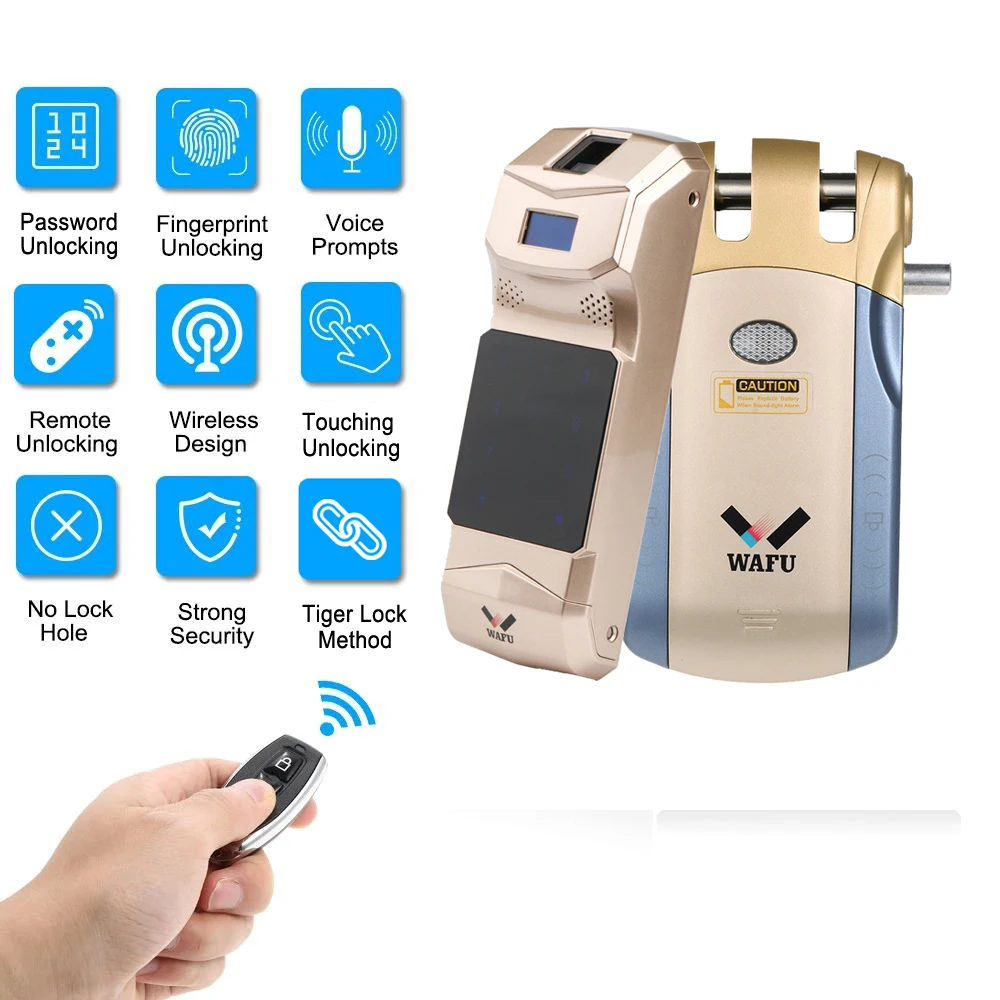 Us 119 61 57 Off Wireless Electronic Door Lock Wafu 010b Keyless Invisible Intelligent Lock With Touch Lock Unlock Button 2 Remote Control Keys In