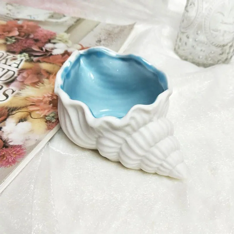 Ceramic Conch Tray Ceramic Conch Storage Sea Shells Tray Craft Ornament Home Decoration Room Decor Jewelry Key Organizer Christmas Gift