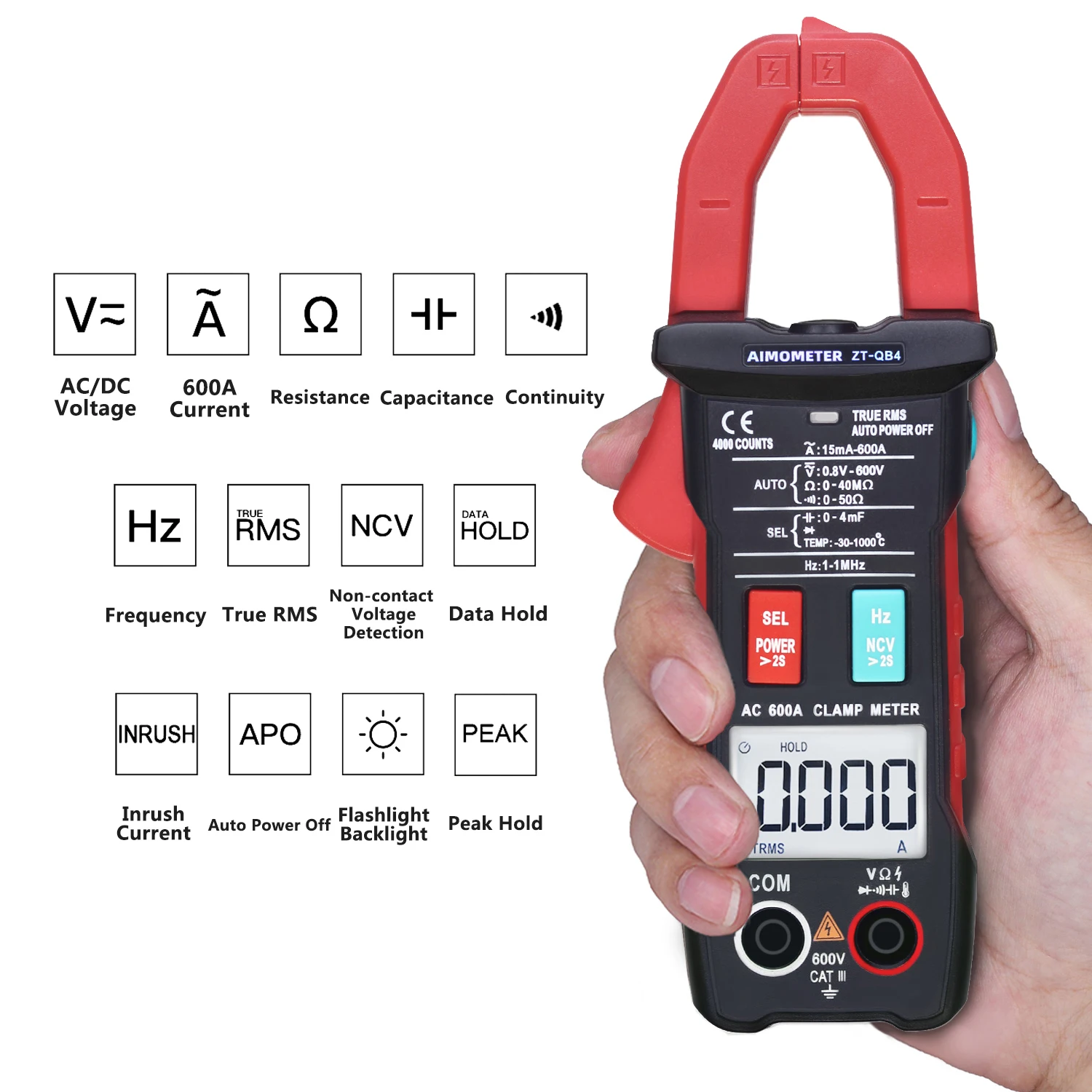 Amperímetro digital 600a, medidor de voltagem automática,