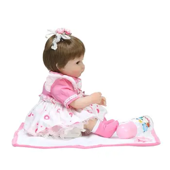 

18inch Silicon Lifelike Doll Blanket Pink Dress Flower Hair Loop Early Childhood Kids Baby Toys R9UE
