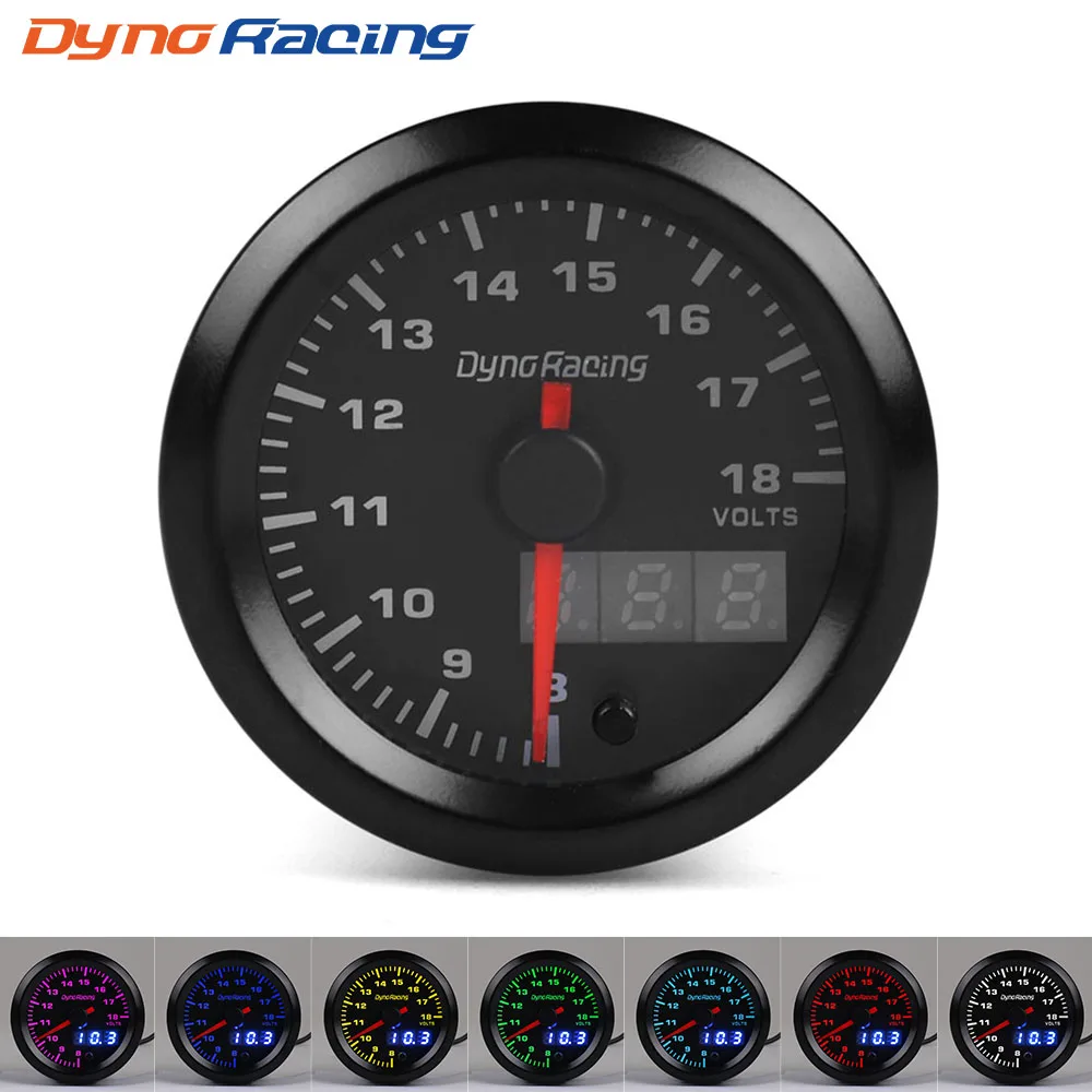 Dynoracing-52MM-Dual-Display-Voltmeter-7colors-Led-Volt-Gauge-8-18V-Voltage-gauge-Car-meter-with