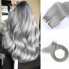 Sobeauty лента в Пряди человеческих волос для наращивания прямых индийских Реми седые волосы клейкая лента с возможностью нанесения на невидимые из полиуритановой кожи для наращивания 20 шт./упак