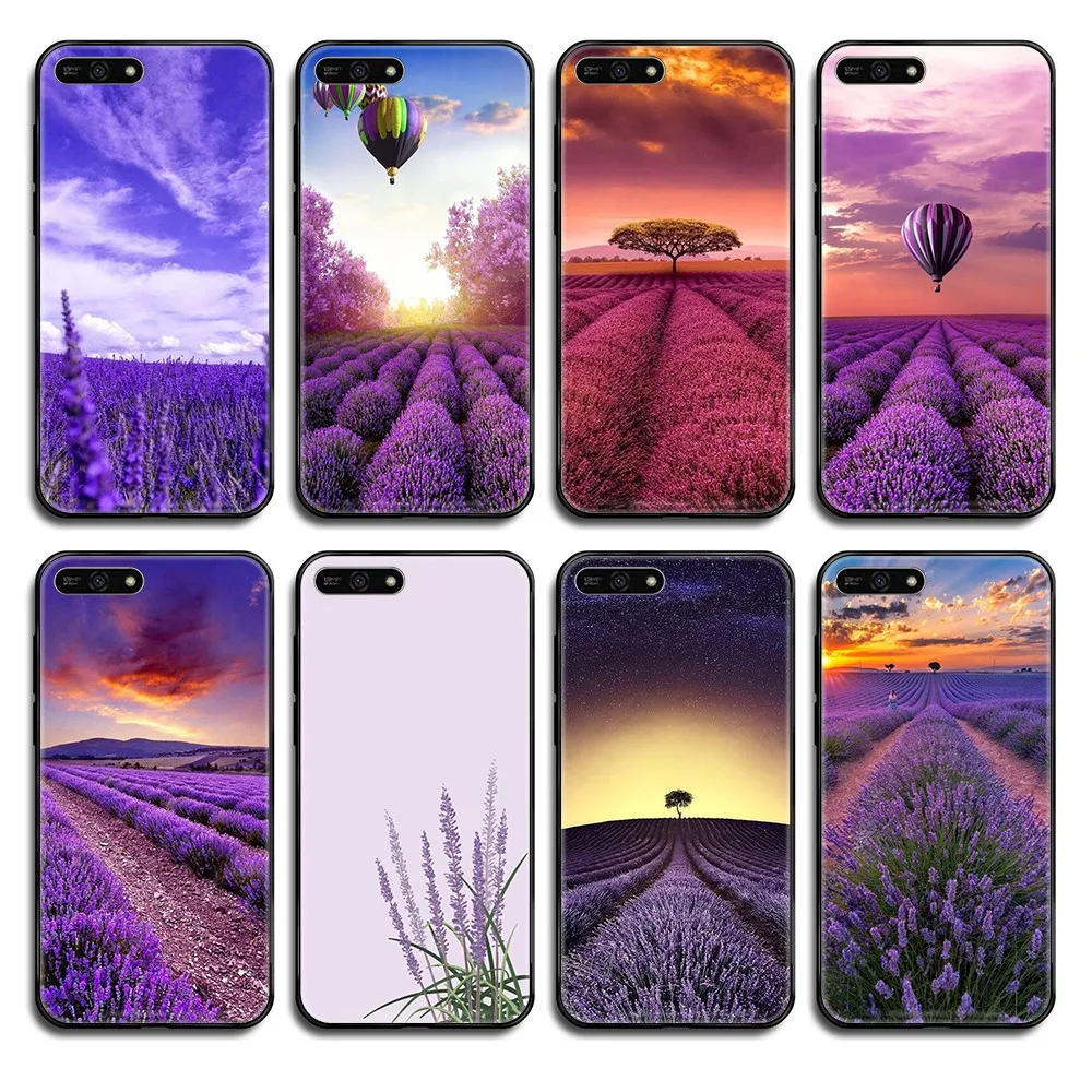 Цветы фиолетовый Лавандовый рисунок бампер черный чехол для телефона корпус Huawei