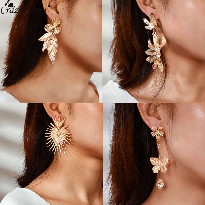 2020 Fashion Bohemia Women Metal Leaf Earrings Ear Stud Hook Drop Dangle Jewelry 