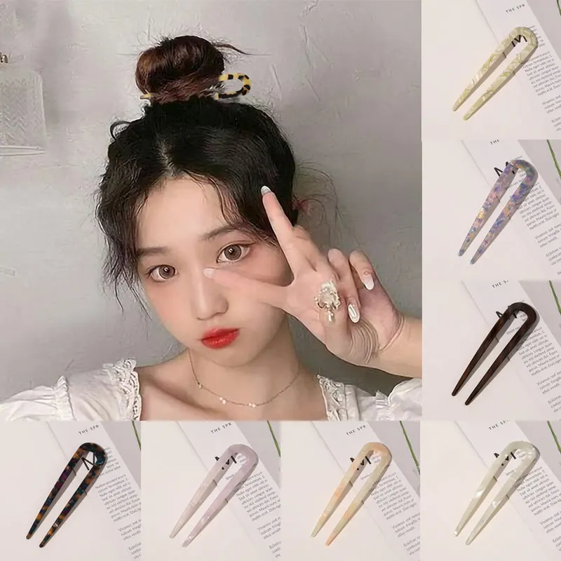 

Marble Print Chinese Style Resin Hair Fork U Shaped Hair Clip DIY Styling Tool Acetate Hairpin Tortoiseshell Hair Sticks