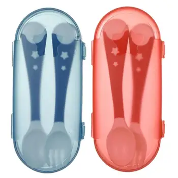 

2pcs Bendable Baby Spoon Fork Set Infant Feeding Tableware with Storage Box