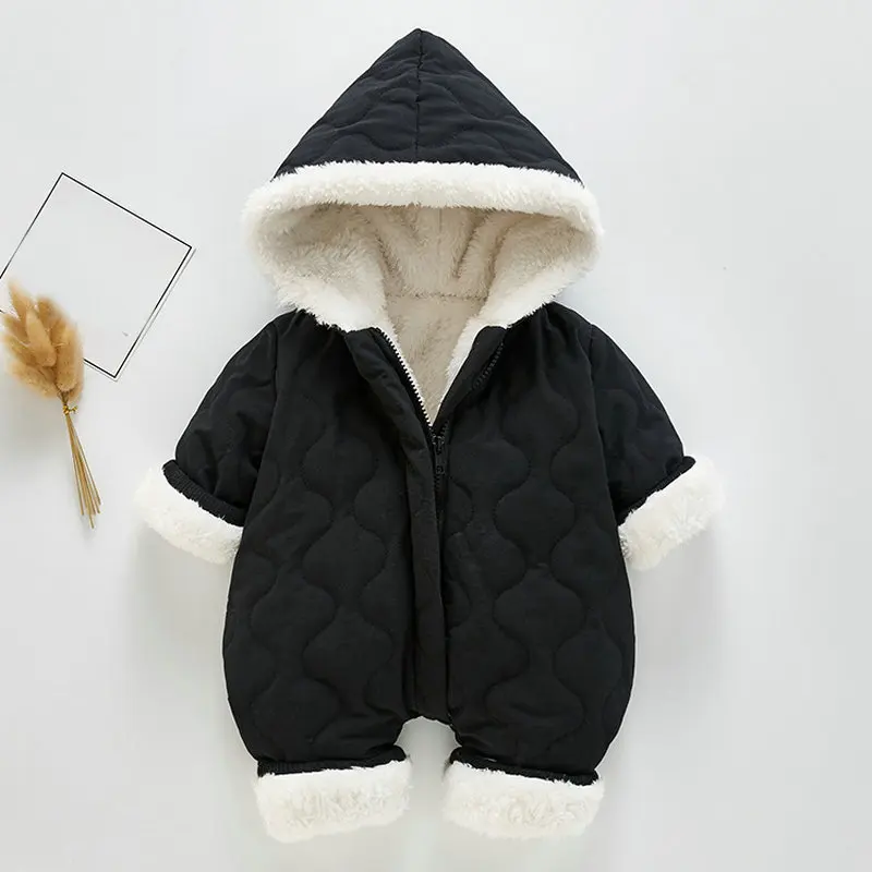 Зимняя одежда для маленьких девочек; комбинезоны в Корейском стиле; зимняя хлопковая одежда для новорожденных; пуховики; пальто для маленьких мальчиков; зимний комбинезон; верхняя одежда - Цвет: black
