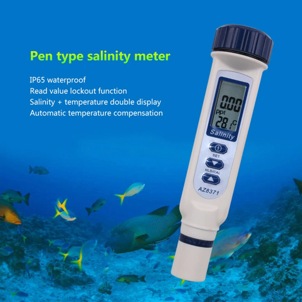 AZ8371 термометр с цифровым дисплеем Salinometer Ручка Тип морской воды тестер Brine lcd проводимость ручной водонепроницаемый измерительный прибор еда