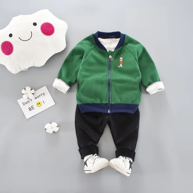 

2018 Winter Infants Cardigan Hoodie New Style Korean-style Male Baby Duckling Printed plus Velvet Suit