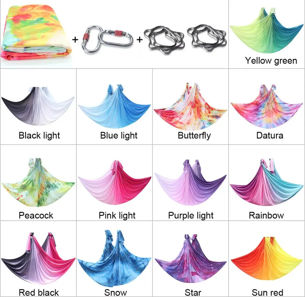 New Ombre Aerial Fly Yoga Hammock Set 5mx2.5m Anti Gravity Yoga Belts For Exercise Air Swing Bed Trapeze