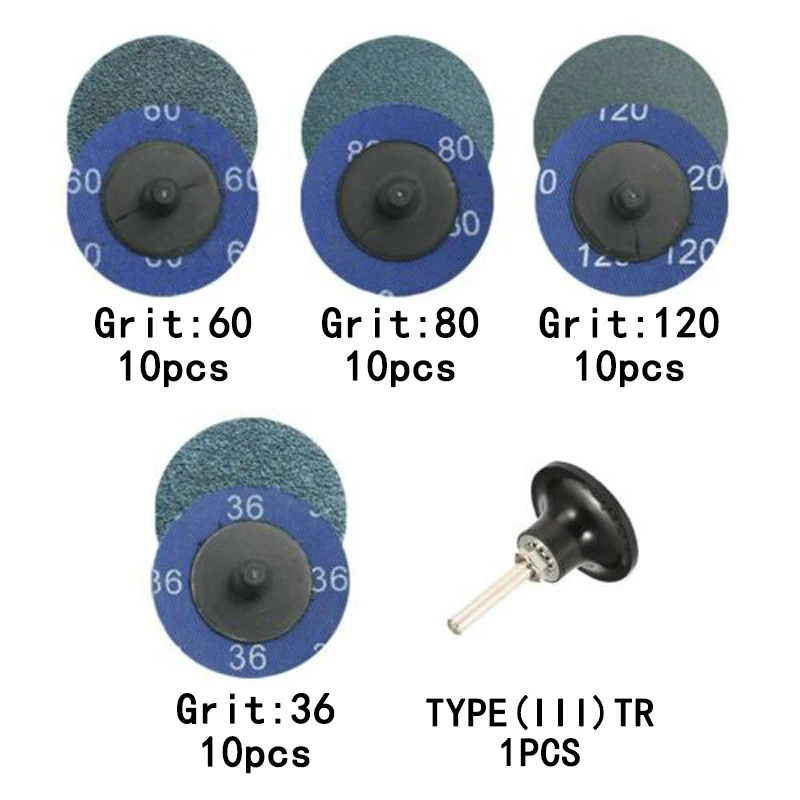 40pcs*P36+P60+P80+P120 Zirconia Quick Change Disc+1*Quick change Disc Pad 2 Inch Zirconia Sanding Discs