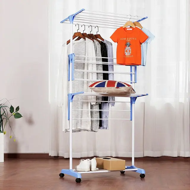 COSTWAY Clothes Hanger Coat Rack Floor Hanger Storage Wardrobe Clothing Drying Racks porte manteau kledingrek perchero de pie Blue